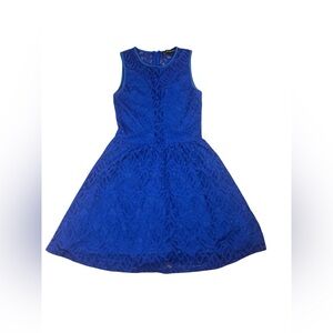 FOR LOVE AND LEMONS XS Sleeveless Blue Lace Dress, Flare Hem